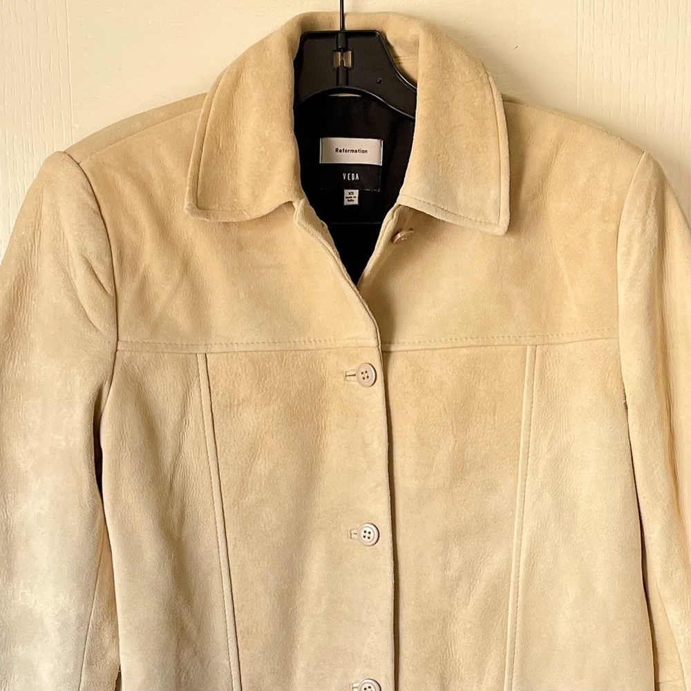 Reformation Veda Lincoln Suede Jacket Oat Distressed Leather XS NWT - Picture 4 of 11